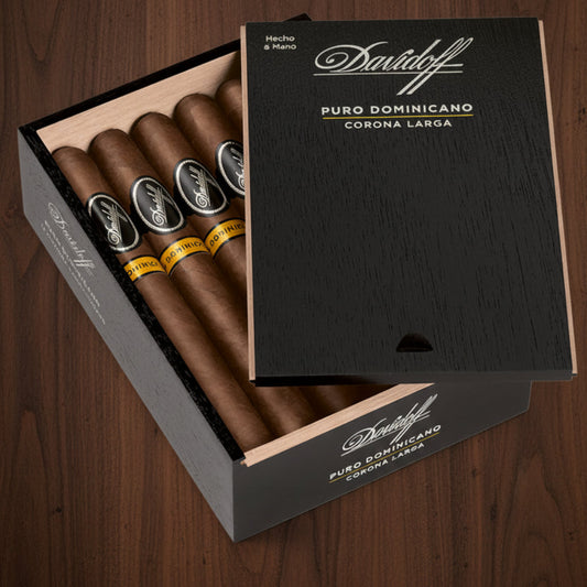 Box of Davidoff cigars with cigars inside on a white background