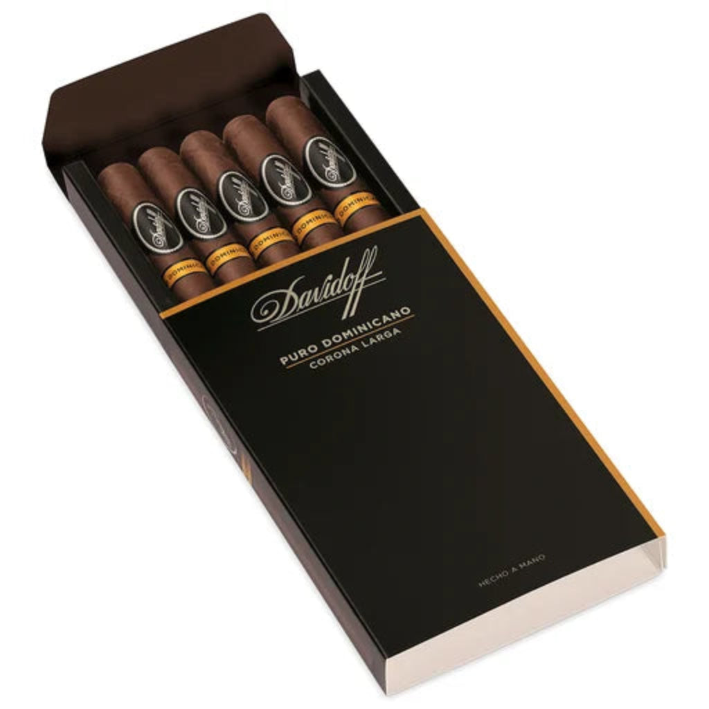 Pack of Davidoff cigars in a black box on a white background